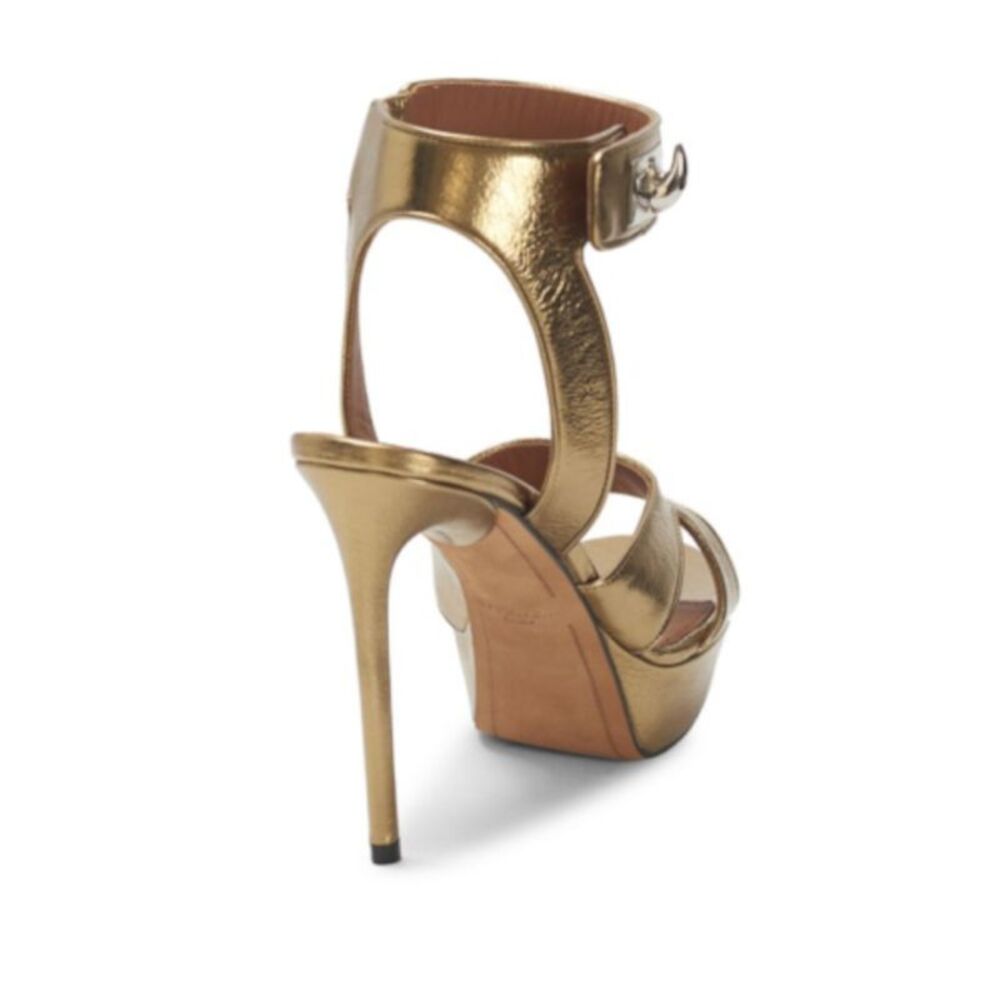 GIVENCHY Womens Gold 1-1/2" Platform Round Toe Stiletto Leather Heeled Sandal 40 - Picture 2 of 4